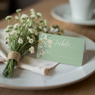Folded Light Sage Green Floral Elegant Wedding Place Card