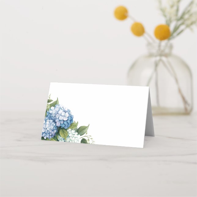 Folded Name Place Card-Blue Hydrangeas Card (Front)