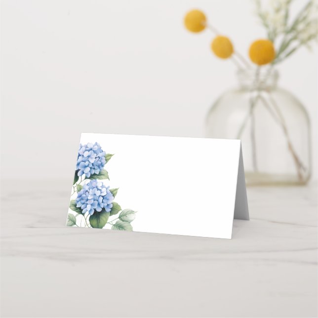 Folded Name Place Card-Blue Hydrangeas Place Card (Front)