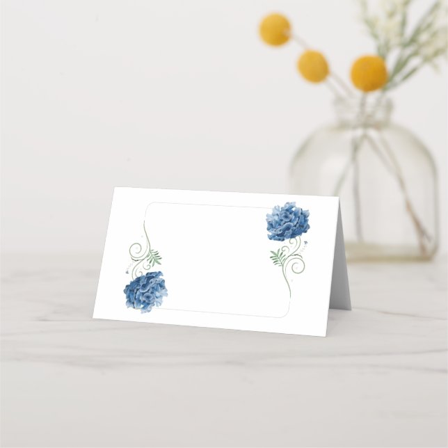 Folded Name Place Card-Blue Hydrangeas Place Card (Front)