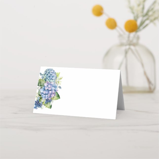 Folded Name Place Card-Blue Hydrangeas Place Card (Front)