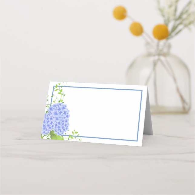 Folded Name Place Card-Blue Hydrangeas Place Card (Front)