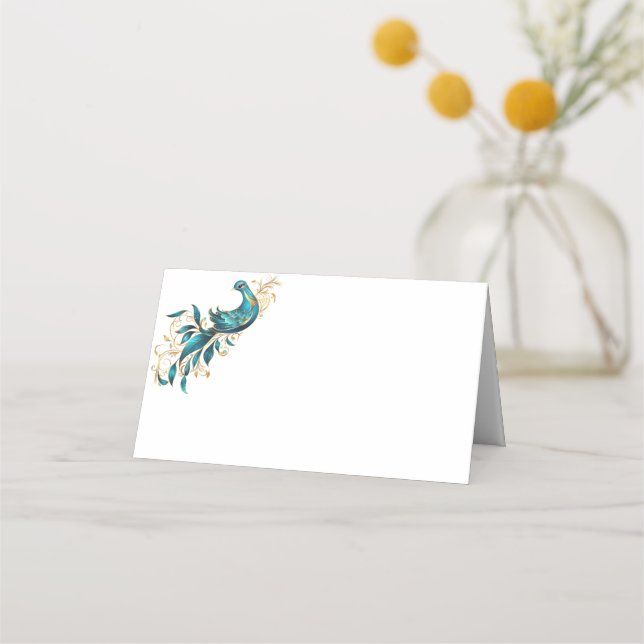 Folded Name Place Card-Peacock  Card (Front)