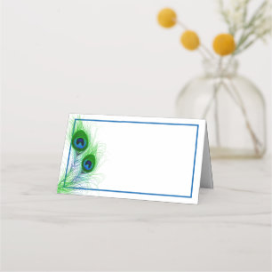 Folded Name Place Card-Peacock Feathers Card