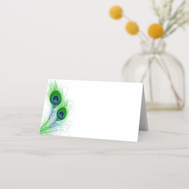 Folded Name Place Card-Peacock Feathers Place Card (Front)