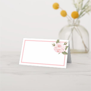 Folded Name Place Card-Vintage Pink Rose Place Card