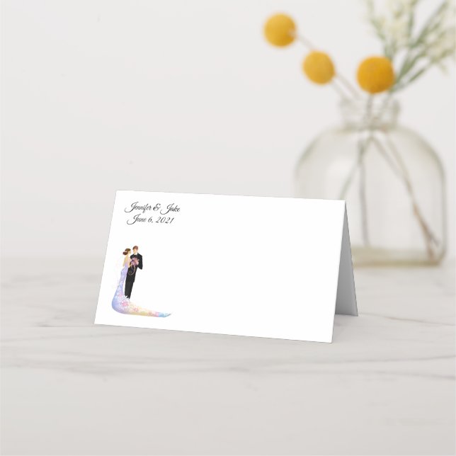 Folded Name Place Card-Wedding Couple-Custom Names Place Card (Front)