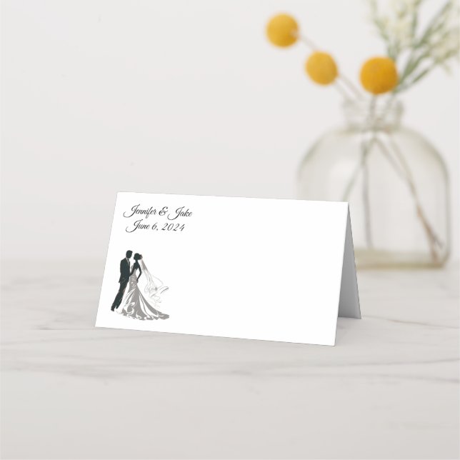 Folded Name Place Card-Wedding Couple Place Card (Front)