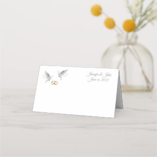 Folded Name Place Card-Wedding Doves-Custom Names  Place Card