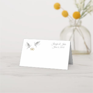 Folded Name Place Card-Wedding Doves-Custom Names Place Card