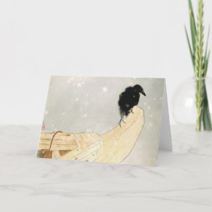Folded Note Card JAPANESE PRINT OF RAVEN IN SNOW