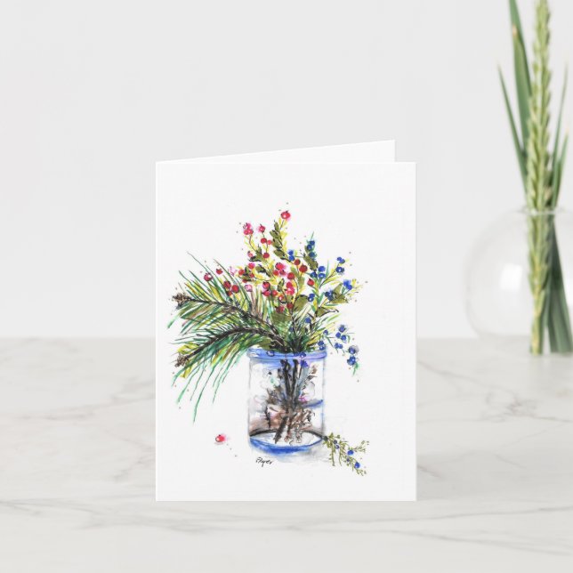 Folded Note Card of original watercolor of berries (Front)