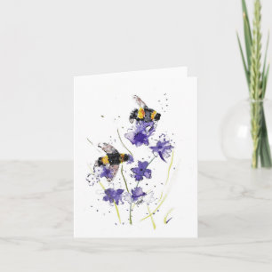 Folded Note Card-water color or bees & violets Card