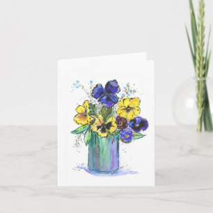Folded notecard-original watercolor of pansies note card