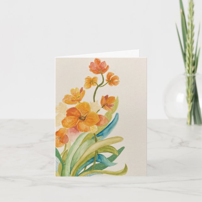 Folded Orange Orchid Greeting Card (Front)