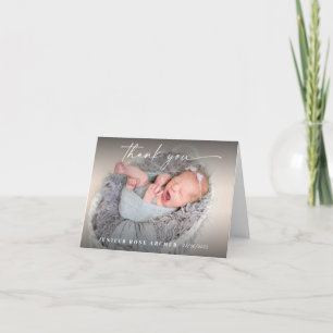 Folded photo baby thank you cards, script writing announcement