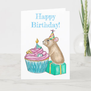 Folded Pika Happy Birthday Cupcake Card