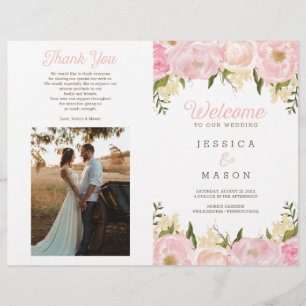 Folded Pink Floral Wedding Program Booklet