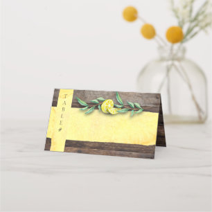 FOLDED PLACE CARDS Rustic Wood Lemon Wedding