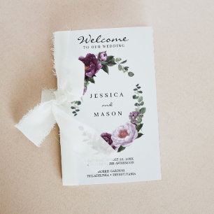 Folded Plum Peonies Wedding Program Booklet