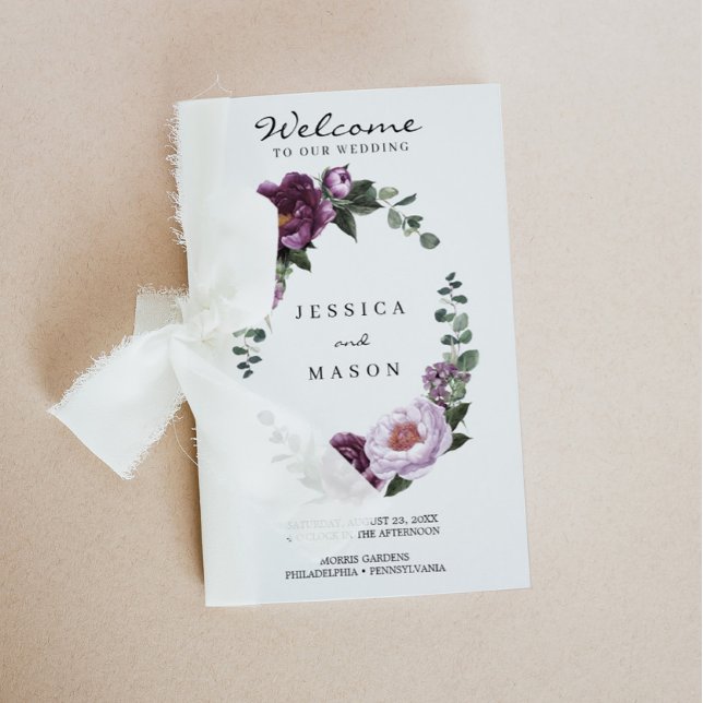 Folded Plum Peonies Wedding Program Booklet (Creator Uploaded)