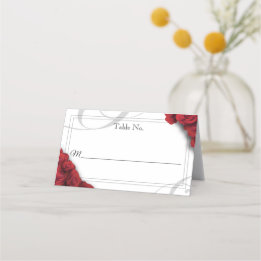Folded Red Roses Elegant Place Card