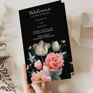 Folded Romantic Floral Wedding Program Booklet
