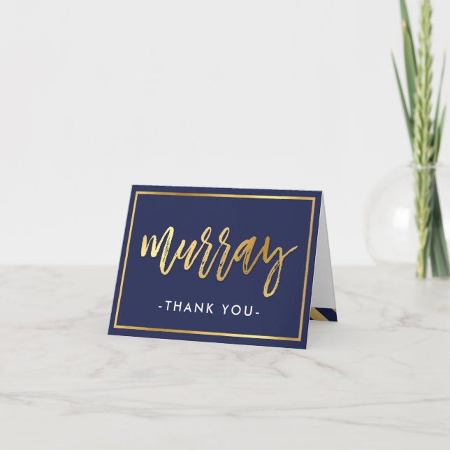 FOLDED THANK YOU bar mitzvah gold navy blue MURRAY Card (Front)