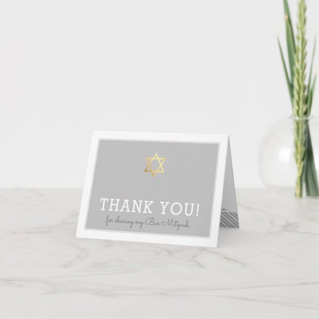 FOLDED THANK YOU bar mitzvah gold star of david Card (Front)