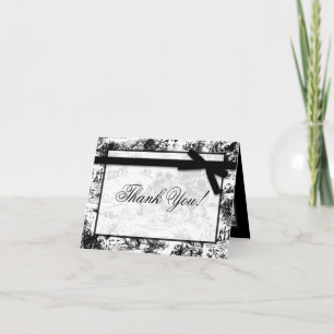 Folded Thank you Card Black White Toile Fabric