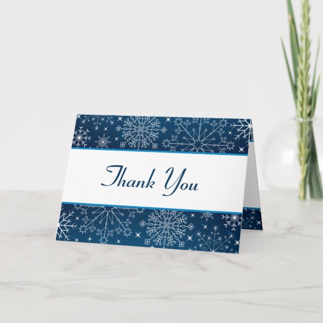 Folded Thank You Card Blue Stars and Snowflakes (Front)