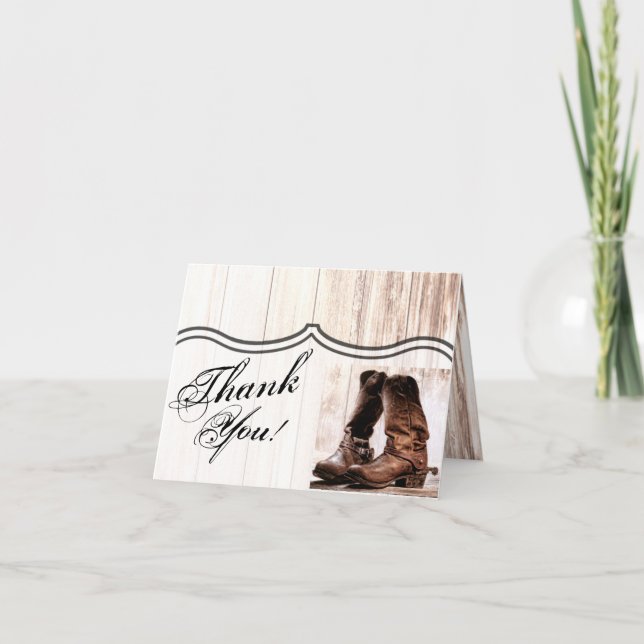 Folded Thank You Card Boots Country Rustic Western (Front)
