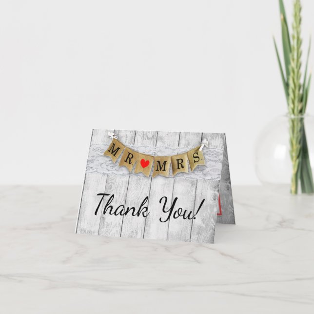 Folded Thank You Card Burlap Mr. and Mrs. Banner (Front)