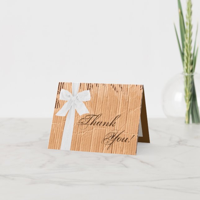 Folded Thank You Card Cardboard White Ribbon Bow (Front)