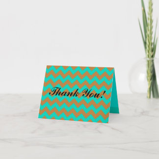 Folded Thank You Card Chevron Brown & Seafoam