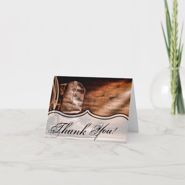Folded Thank You Card Cowboy Boots Barn Wood Rusti (Front)