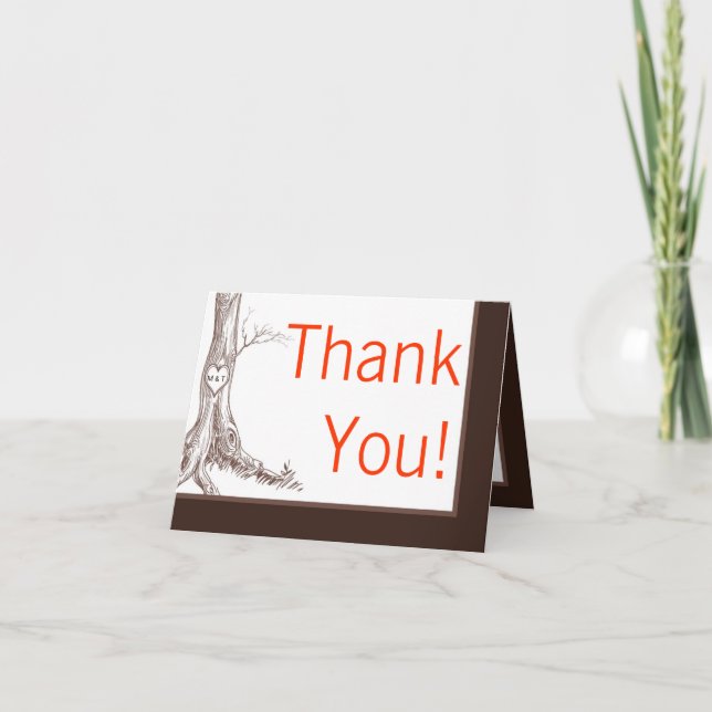 Folded Thank You Card Fall Tree Initial Carvings (Front)
