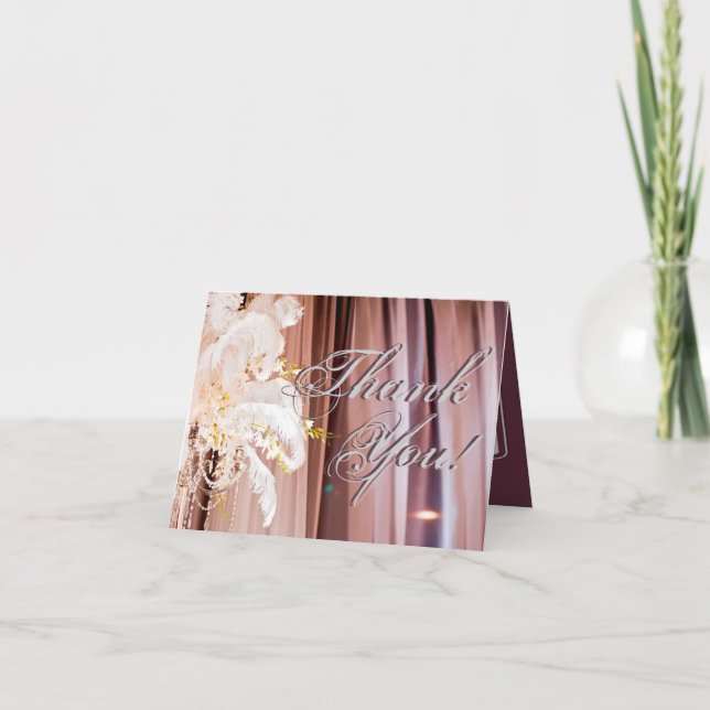 Folded Thank You Card Feather Centre Piece Glam (Front)