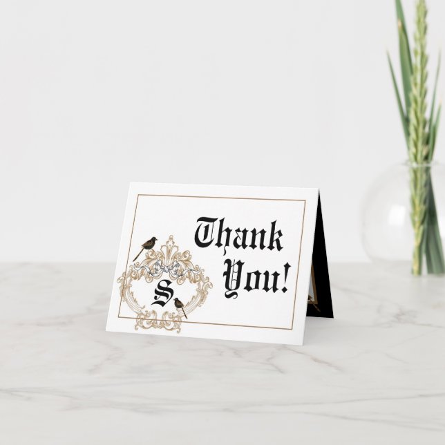 Folded Thank You Card Formal Love Birds Pigeon Due (Front)