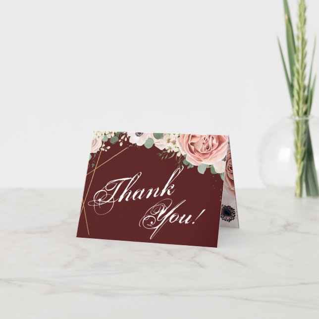 Folded Thank You Card Geometric Garden Rose Wine (Front)
