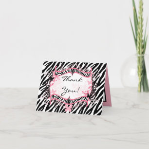 Folded Thank you Card Girly Butterfly Zebra Print