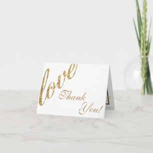 Folded Thank You Card Gold Foil Glitter Love
