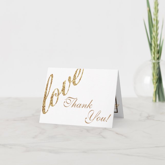 Folded Thank You Card Gold Foil Glitter Love (Front)