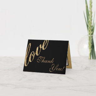 Folded Thank You Card Gold Foil Glitter Love