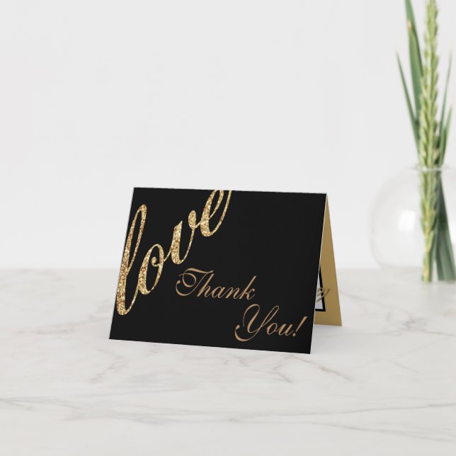 Folded Thank You Card Gold Foil Glitter Love (Front)