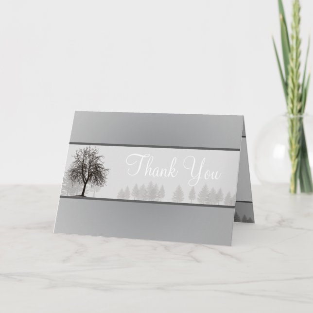 Folded Thank You Card Grey Winter Trees Snow Bare (Front)