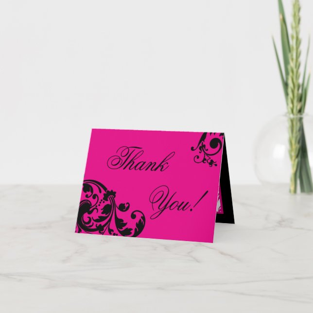 Folded Thank you Card Hot Pink Floral Filigree (Front)
