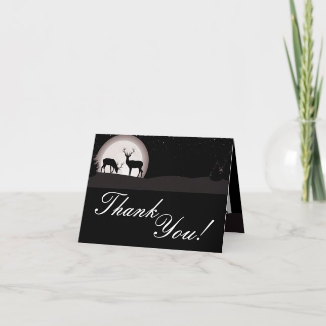 Folded Thank You Card Hunters Moon Deer Buck Doe (Front)