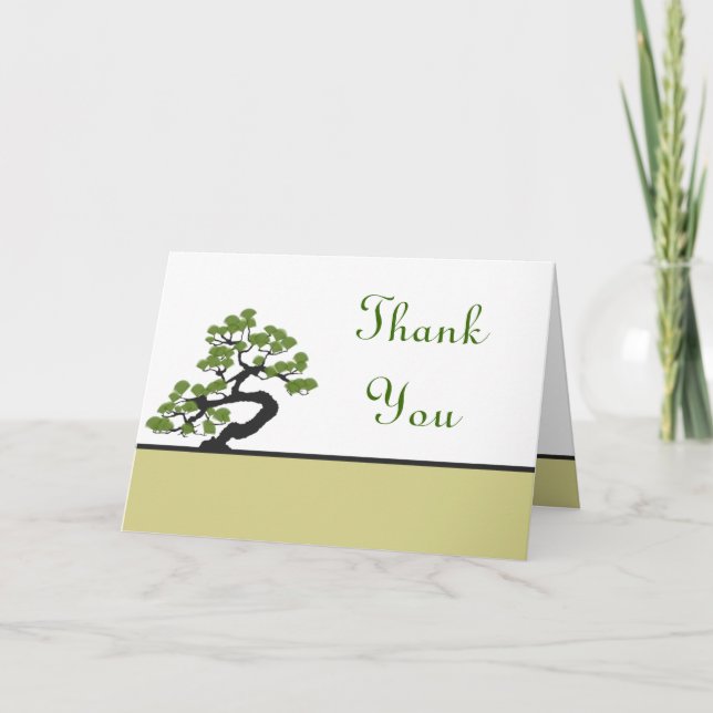 Folded Thank You Card Japanese Green Bonsai Tree O (Front)