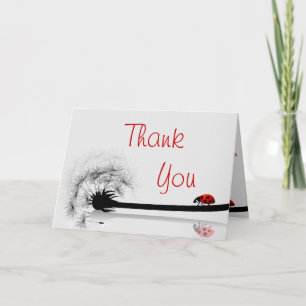 Folded Thank You Card Lady Bug on Dandelion Red Si